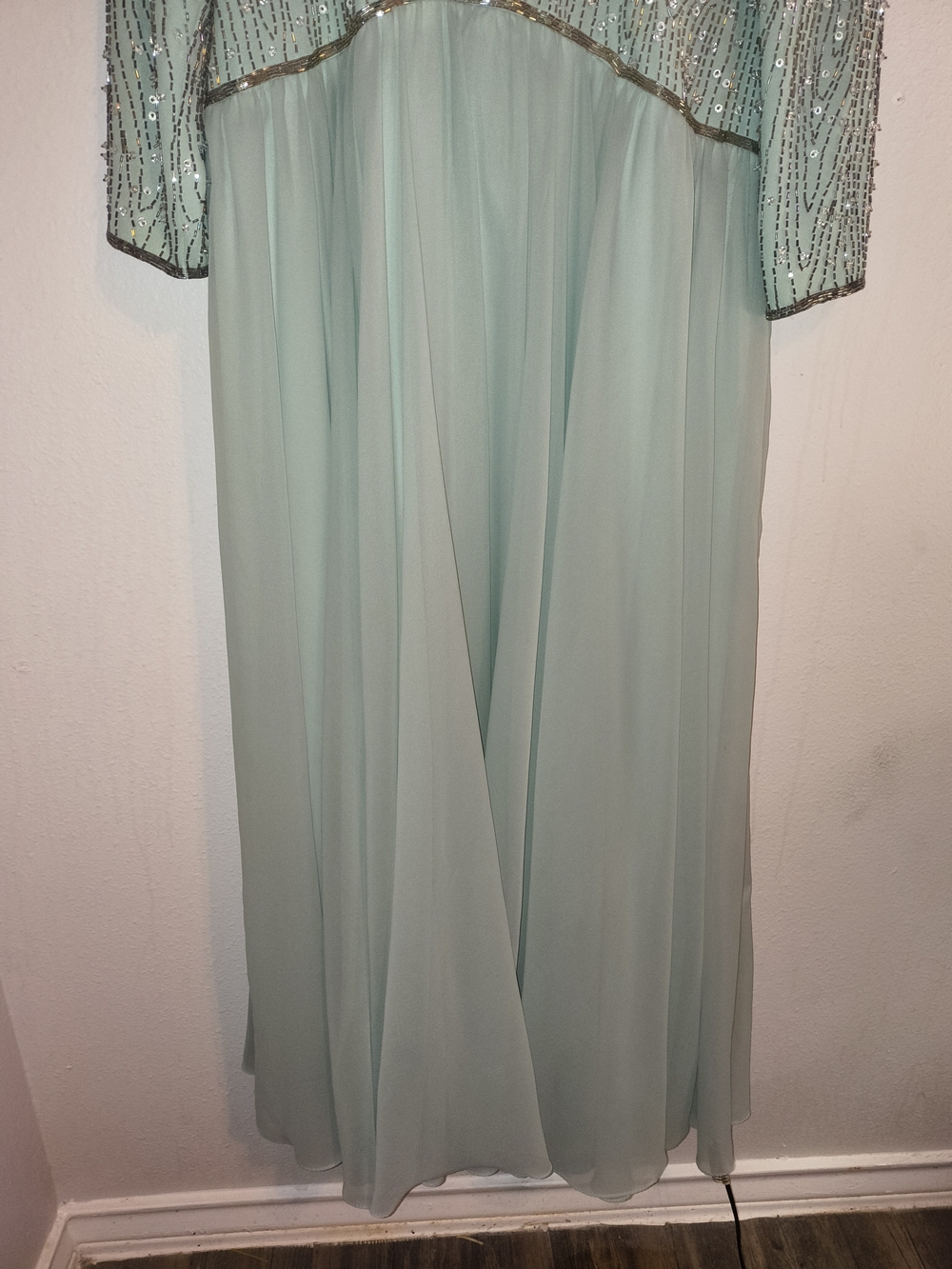 Vintage Jack Bryan Mint Green Beaded Sequin Chiffon Maxi Gown Size L/XL 14 16 - Picture 8 of 10
